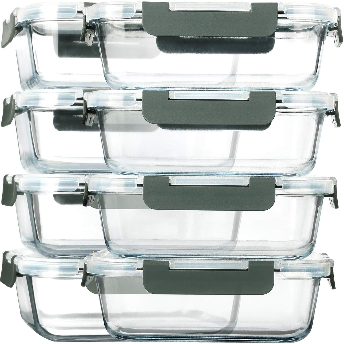 M MCIRCO Glas-Frischhaltedosen Set 8-teilig 860 ml, transparente Glasbehälter mit Schnappverschluss-Deckeln
