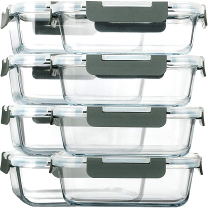 M MCIRCO Glas-Frischhaltedosen Set 8-teilig 860 ml, transparente Glasbehälter mit Schnappverschluss-Deckeln