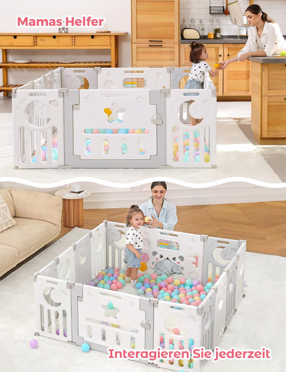 Dripex Laufstall Baby faltbar 150x150cm – Grau mit Spielboard