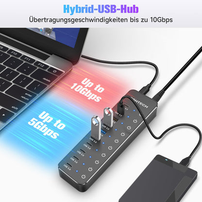 RSHTECH 10 Port USB-C Hub mit Netzteil – USB 3.2/3.0