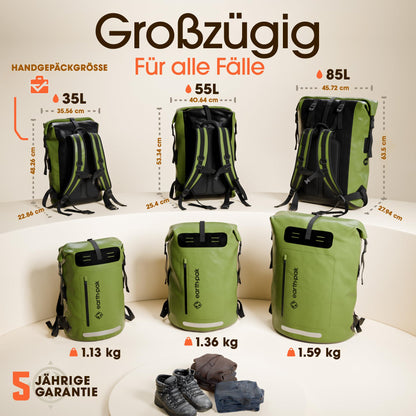 Earth Pak Summit wasserdichter Rucksack 35 L mit Rolltop, Grün