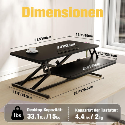 ERGOMAKER Stehpultaufsatz Sitz-Steh - 80x40 cm Schwarz