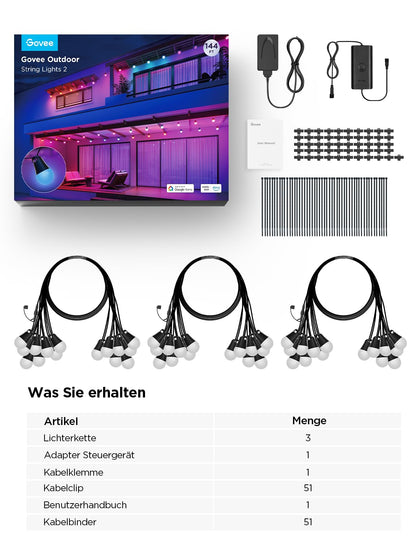 Govee Aussen 2 LED Lichterkette - 45M RGBICW Dimmbar