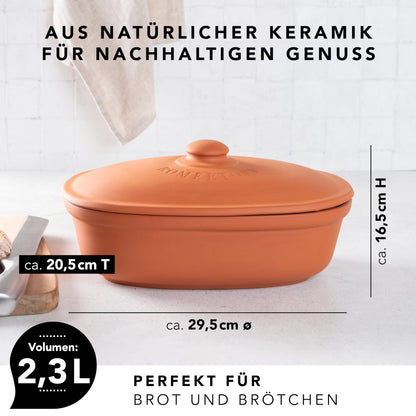 Römertopf Brottopf oval Naturton Terrakotta – 2L Brot-Aufbewahrung