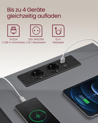 VASAGLE Kailyn Nachttisch 2er Set mit Steckdosenleiste, 3 Schubladen