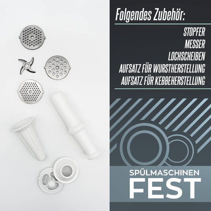 Heinrichs Elektrischer Fleischwolf & Wurstmaschine 1800W Metallgetriebe
