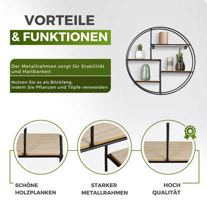 Intimo Living Wandregal rund aus Holz und Metall schwarz 55 x 11 cm