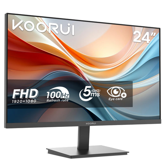 KOORUI E2412F PC Monitor – 24 Zoll 1920x1080 100Hz, schwarzer, flacher Bildschirm für scharfe Bildwiedergabe an PCs.
