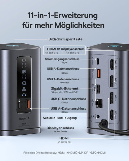 Baseus Spacemate 11-in-1 Docking Station - 3 Monitore 100W PD