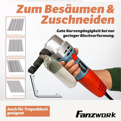 FANZWORK Elektro-Blechknabber 600W – Koffer & 2 Stempel