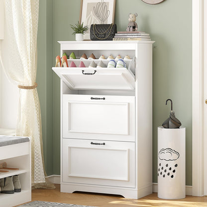 Brinlawb Schuhkipper 3 Klappen Holz – Schuhschrank Weiss