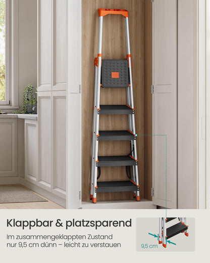 SONGMICS GLT05BK Alu-Leiter 5 Stufen - Schwarz-Orange