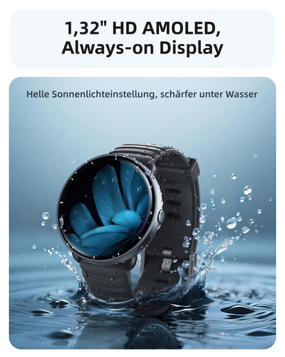Parsonver Smartwatch PSSW9 mit GPS, 5 ATM, AMOLED, Schwarz, 42 mm