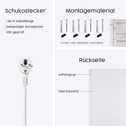 EcoHeat Infrarot Bildheizung 1200W – Weisser Rahmen