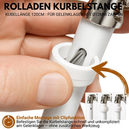 markiso Rolladen-Kurbelstange 120 cm, Aluminium weiss, Ø 12 mm Zapfen