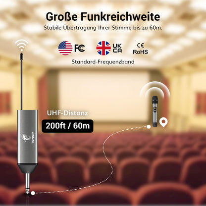 TONOR TW620 Kabelloses UHF Mikrofon Set mit 60 m Reichweite