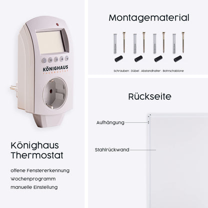 Könighaus Infrarot Wandheizung 1000 Watt – Inkl. Thermostat