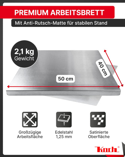 Koch Arbeitsplatte Edelstahl 50 x 40 cm Schneidebrett & Knetbrett
