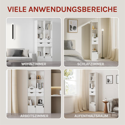 WOLTU Bücherregal SK028ws, Standregal mit Schubladen und Tür, weiss