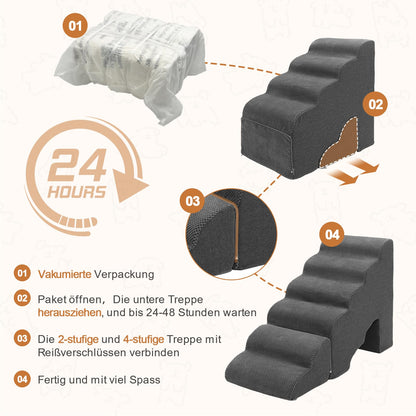 A.FATI 60cm Hoch Hundetreppe - 6 Stufen, Dunkel Grau