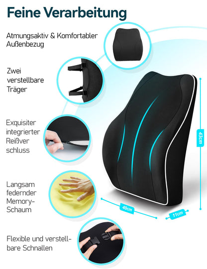 Travel Ease Ergonomisches Lendenkissen aus Memory Foam, schwarz