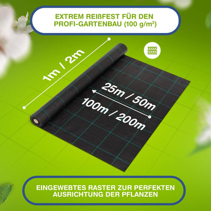 LILENO HOME Anti-Unkrautgewebe Gartenfolie 100g/m² – 1x200m