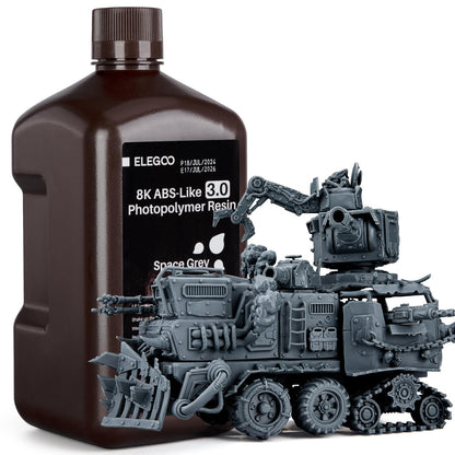ELEGOO 8K ABS-Like 3D Drucker Resin - Space Grau 2000g. Dunkelgraues Photopolymerharz zur Fertigung präziser 3D-Modelle.