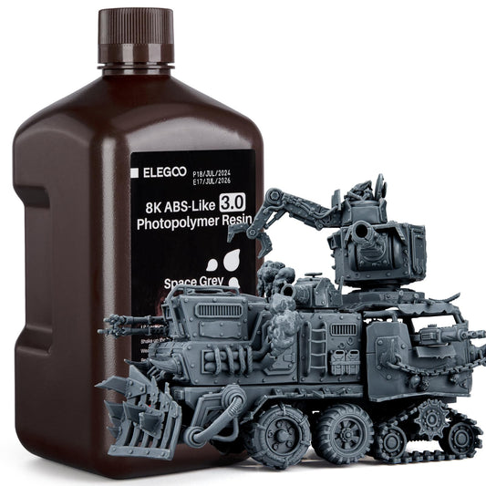 ELEGOO 8K ABS-Like 3D Drucker Resin - Space Grau 2000g. Dunkelgraues Photopolymerharz zur Fertigung präziser 3D-Modelle.