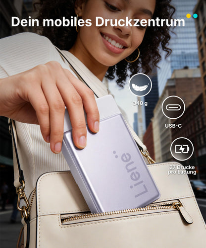 Liene Pearl N200 Pro Mini Fotodrucker Bluetooth mit 50 Fotos, Lila