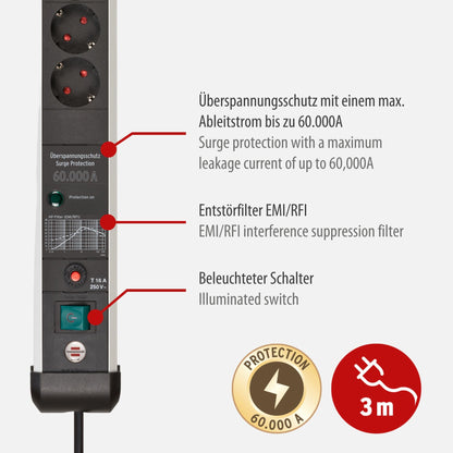 Brennenstuhl Premium-Protect-Line Steckdosenleiste 8-fach, Überspannung