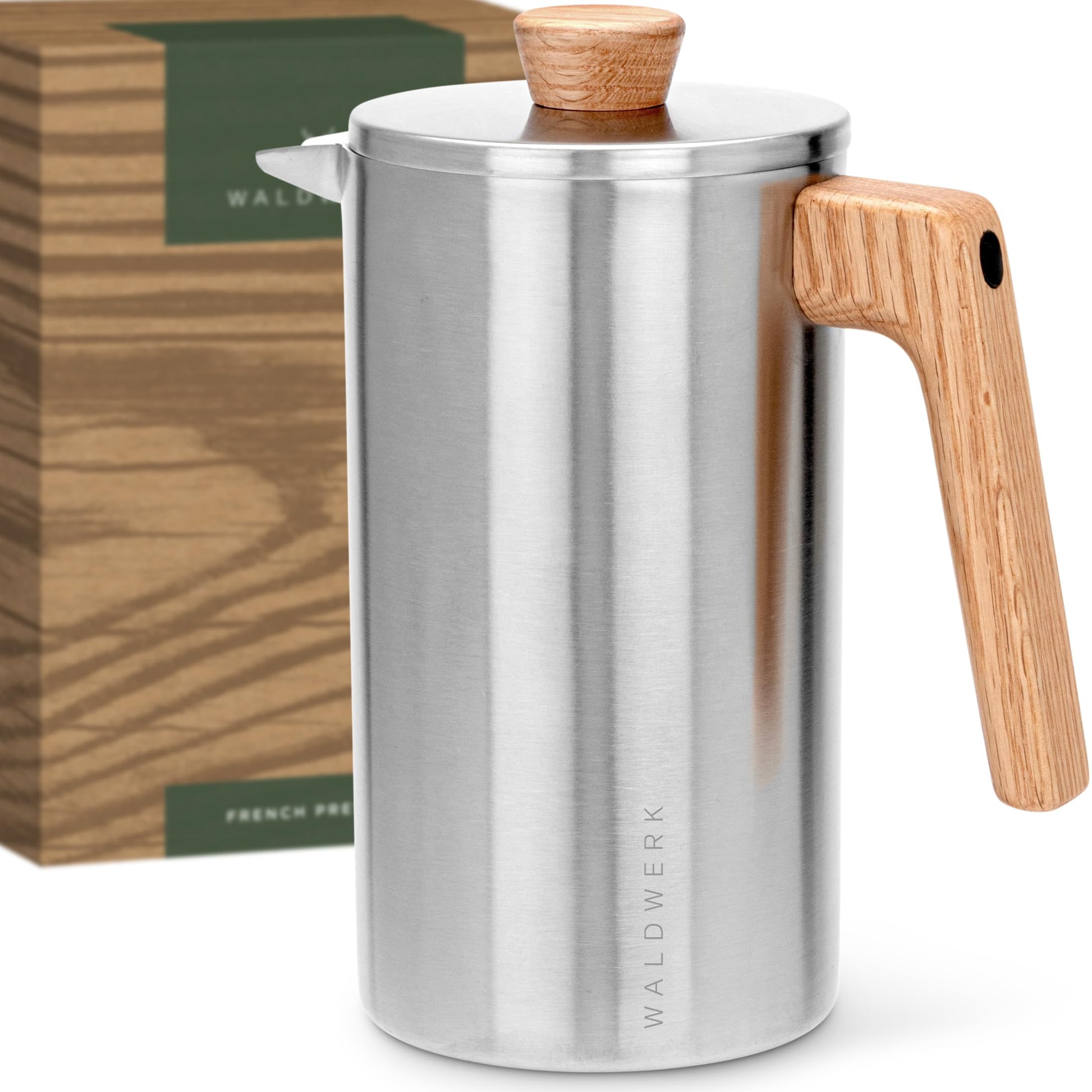 WALDWERK French Press 1L – Kaffeebereiter Edelstahl, Eichenholz