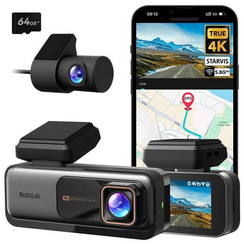 BOTSLAB Dashcam 4K GPS WiFi Dual Autokamera – Vorne/Hinten 64GB