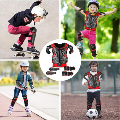 Fansport Motorrad Schutzjacke Kinder, 5-teiliges Protektoren-Set, Rot