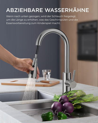 FORIOUS Küchenarmatur versenkbar - poliertes Chrom