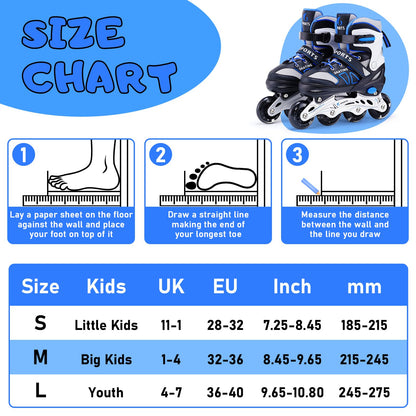Ylaide Inline Skates Kinder, verstellbar, leuchtende Rollen, Gr. 32–36