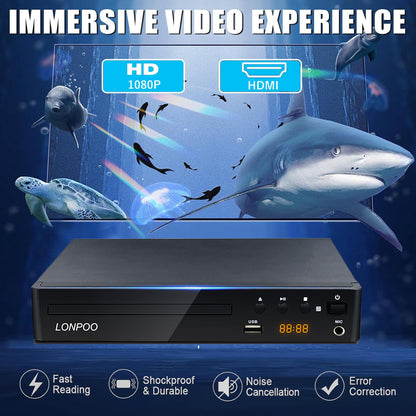 LONPOO LP-099 DVD-Player mit HDMI, 1080p Upscaling & USB, Region Free