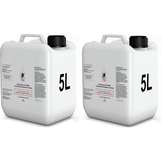 BIODELTA LTK-008 Spinnenspray Langzeitwirkung - 2x5L: Zwei weiße 5-Liter-Kanister. Tötet Spinnen langfristig zur Anwendung auf Oberflächen.