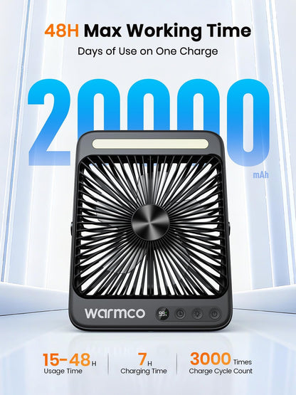 Warmco D4 Pro Campingventilator, Akku-Tischventilator mit Licht