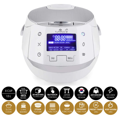 Yum Asia Sakura Reiskocher – 8 Tassen, Keramikschale, Weiss/Silber