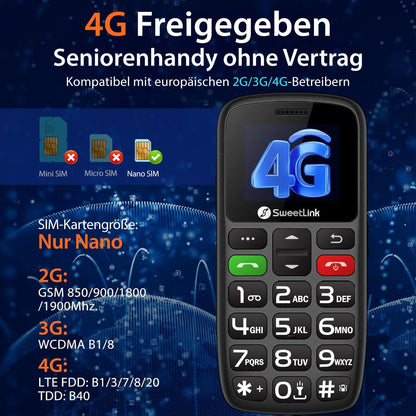 SweetLink S2PLUS 4G Seniorenhandy mit SOS-Taste und Ladestation