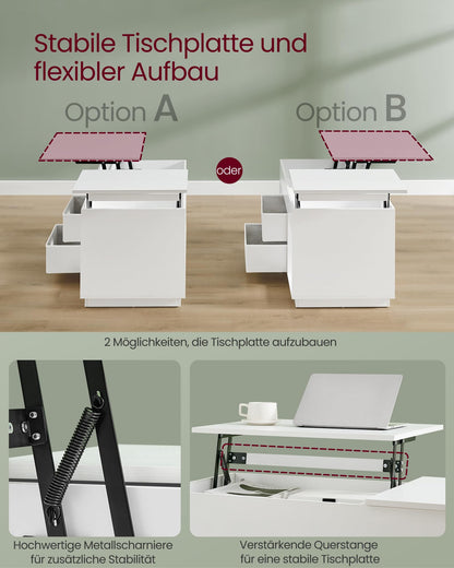 VASAGLE Couchtisch LCT210W01 höhenverstellbar – Schneeweiss