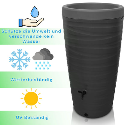 YourCasa Regentonne 240 Liter Wave Design mit Wasserhahn, Grau