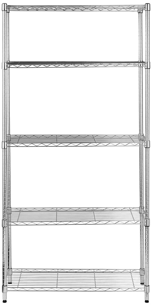 Amazon Basics Schwerlastregal 5 Böden – Chrom, 91x36x183 cm. Hohes Metallregal mit 5 verchromten Einlegeböden zur Lagerung schwerer Güter.