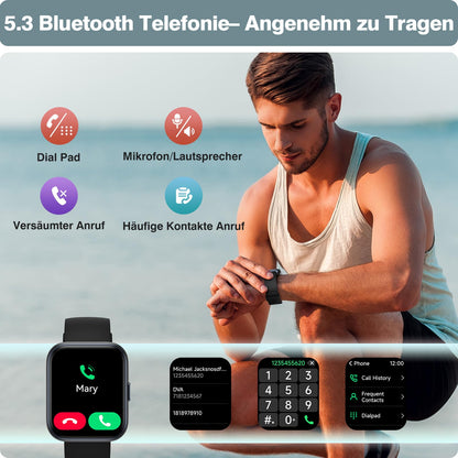 AEAC Smartwatch Fitnessuhr mit Telefonfunktion, 1.85" Display