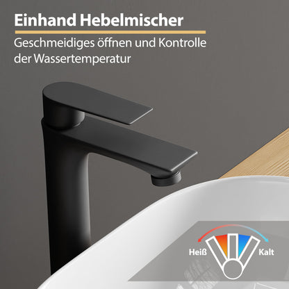 Planetmöbel Waschtischarmatur Einhebelmischer - Schwarz Matt 17 cm