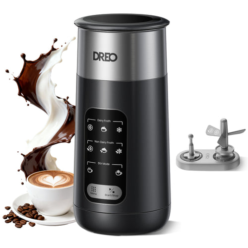 DREO Milchaufschäumer 8-in-1 elektrisch Edelstahl 270 ml Schwarz mit LED-Display