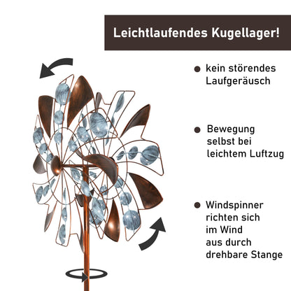 Lemodo Windrad Fancy, Metall-Gartenstecker mit gegenläufigen Rotoren