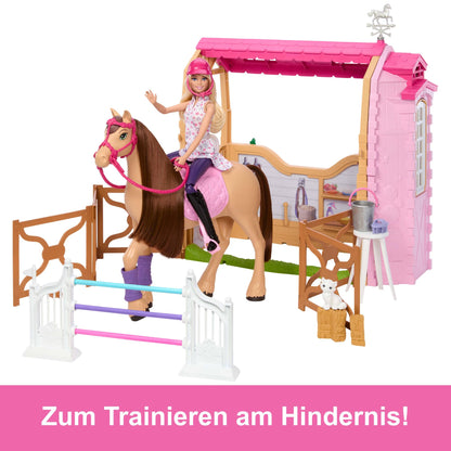Barbie Spielzeugstall-Spielset mit Puppe, Pferd & Zubehör JDN43