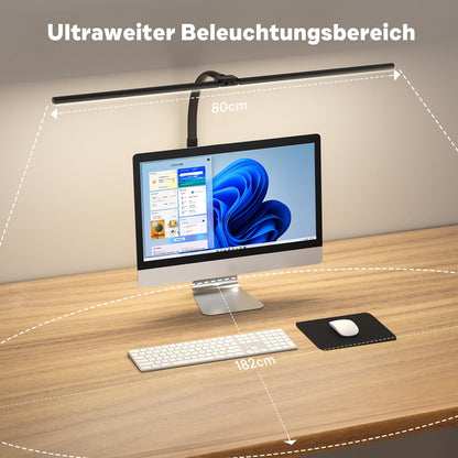 APMIEK LED Schreibtischlampe Doppelkopf dimmbar klemmbar, schwarz