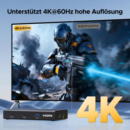 UGREEN HDMI KVM Switch 2 PC 1 Monitor 4K@60Hz 3x USB-A + USB-C